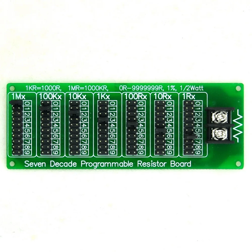 

1R - 9999999R Seven Decade Programmable Resistor Board, Step 1R, 1%, 1/2 Watt.