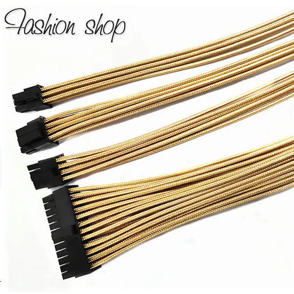 

Free Shipping 30CM Gold Nylon Braided Motherboard 24 Pin ATX CPU 8 Pin 4+4 Pin PCI-E 8 Pin GPU 6+2-Pin GPU 6Pin Extension Cable