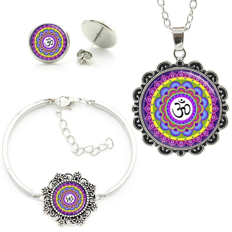 Комплект из колье серёг и браслета с изображением мандалы|necklace earring bracelet set|earring