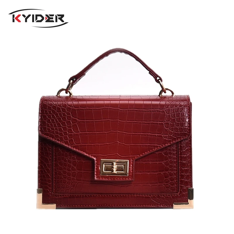 

KYIDER Retro Fashion Female Square bag New Quality PU Leather Women bag Crocodile pattern Tote bag Lock Shoulder Messenger Bags