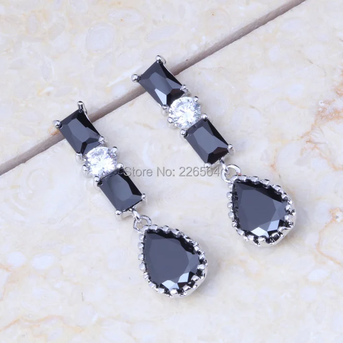

Free Shipping ! Amazing Water Drop Black Cubic Zirconia Silver Colour Earrings E205