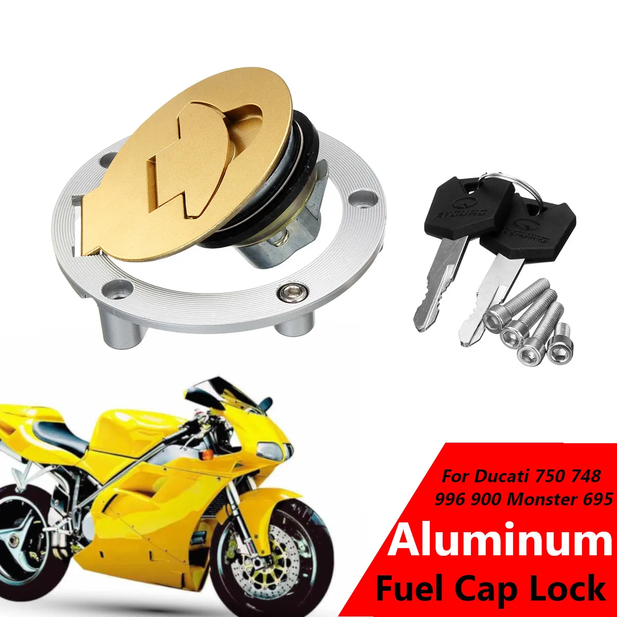 

Aluminum Gas Fuel Tank Cap Lock with 2 Keys for Ducati 750 748 996 900 Monster 695 1995-2003