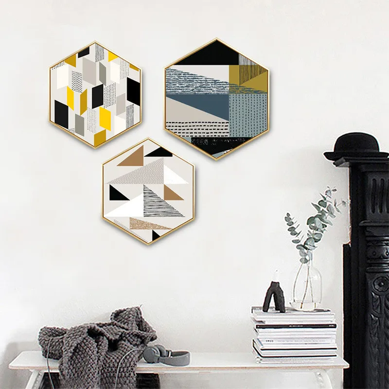 

Modern fashion style Geometric square leaves pattern living room Decorative paintings Nordic Bedroom Background wall paintings