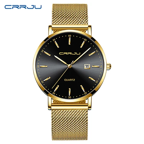 CRRJU men watch Top Brand Luxury men's wristwatch Fashion Casual ultra-thin Minimalist watch Quartz date clock Relogio Masculino - Цвет: gold black