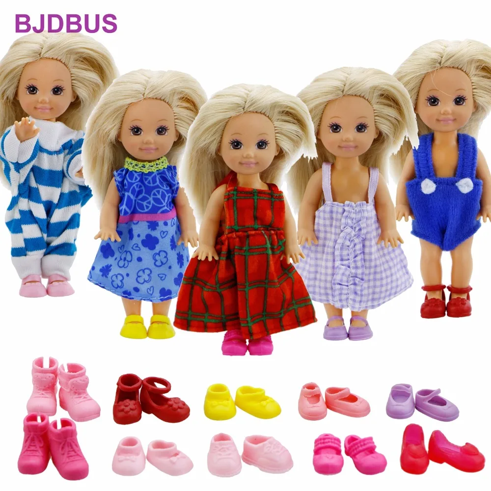 

Random 10 Pcs / Lot = 5x Mixed Style Outfits Cute Dress + 5x Colorful Shoes Clothes for Barbie Doll Sister Kelly Accessories Toy