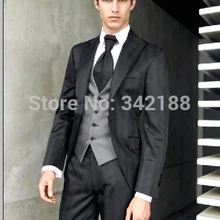 Новое прибытие одна кнопка черный смокинг с лацканами с острыми углами лучшие мужские для шаферов мужские свадебные костюмы Жених(куртка+ брюки+ жилет+ галстук