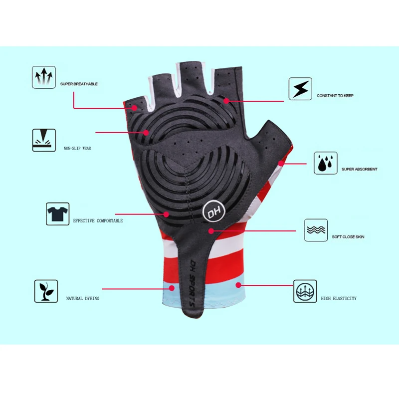 Ice fabric Womens Road Bike Gloves Wind-breaking High Elastic Half-Finger Gel Cycling Bicycle Glove Girl Sports Anti-slip 4