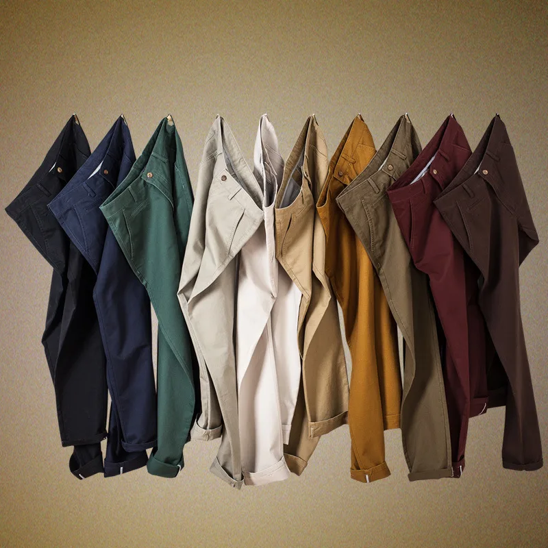 

Men's Summer Casual Pants Natural Cotton Trousers 9colors Mid-waist Straight Pants Solid Trousers Plus Size 28-38