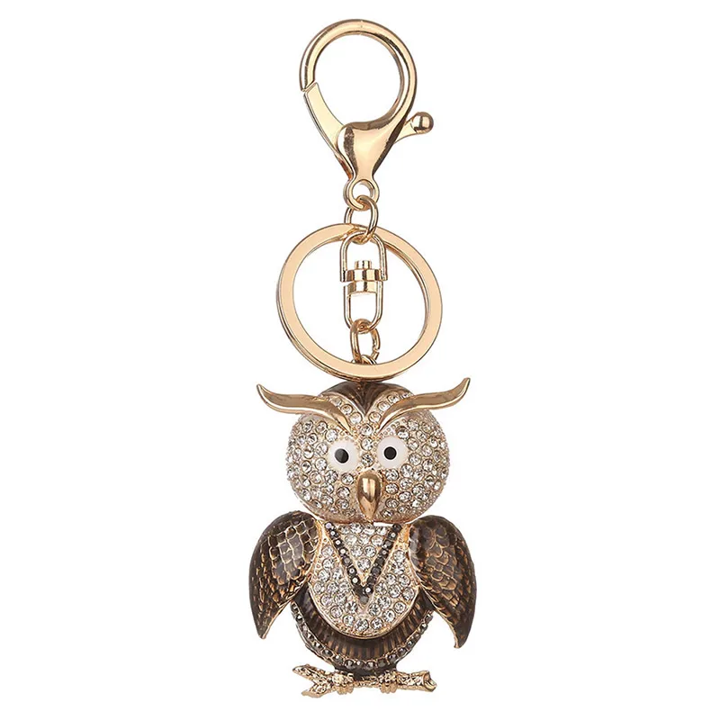 Cute Crystal Owl Keychain Car Keys Holder Rhinestone Keyring Purse Bag