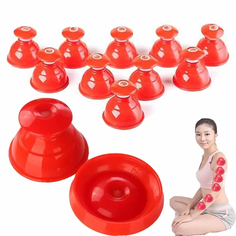 10 Piece/set Red Cupping cups massage set therapy Glass Silicone Vacuum