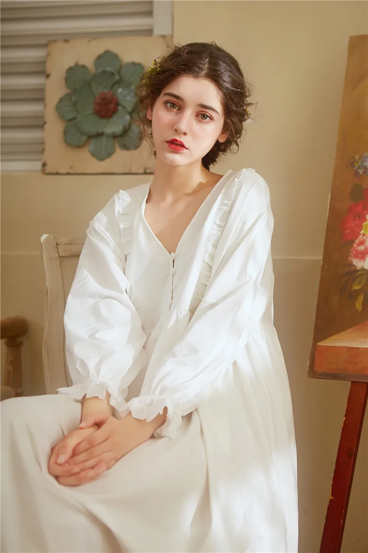 Новая Осенняя Ночная рубашка в французском стиле, ночная рубашка в придворном стиле для беременных, женская одежда для сна, кружевная длинная Пижама для беременных, платье белого цвета CA480
