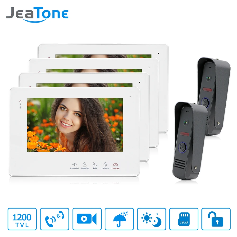 JeaTone 7\ TFT LCD Waterproof Video Door Phone Intercom System 1200TVL Night Vision Camera Video Recording Monitor Home Security JeaTone 7\ TFT LCD Waterproof Video Door Phone Intercom System 1200TVL Night Vision Camera Video Recording Monitor Home Security
