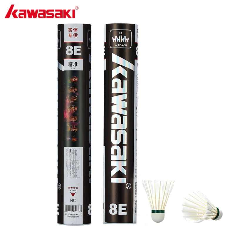 12Pcs KAWASAKI  Durable Badminton Shuttlecock Goose Feather Blance  Badminton Ball Speed 76  77 for Training king 8E