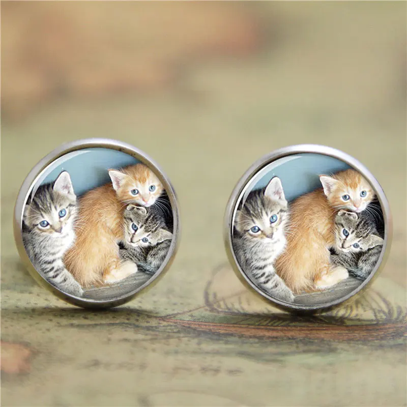 10pairs/lot Kitten earring, three cute cat earring glass Photo Cat