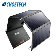 CHOETECH 24W Portable Solar Power Bank Phone Charger Solar Panel Port External Battery with Dual USB for iPhone Samsung Xiaomi