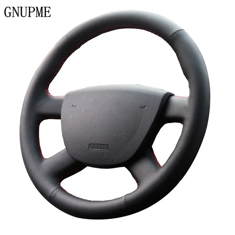 GNUPME Black Genuine Leather Car Steering Wheel Cover for Ford Focus 2 2005-2016 Special hand-stitched Steering Covers GNUPME Black Genuine Leather Car Steering Wheel Cover for Ford Focus 2 2005-2016 Special hand-stitched Steering Covers