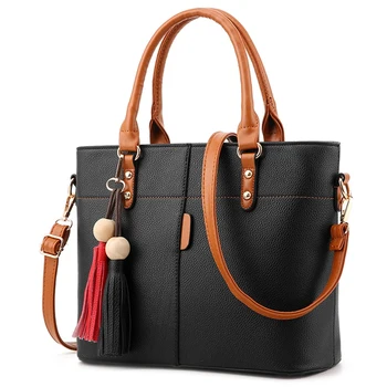 

BEAU-Large Capacity Tassel Tote Bag Women Soft Leather Ladies Handbag Crossbody Messenger Bags Female Purse Shoulder Bag(Black