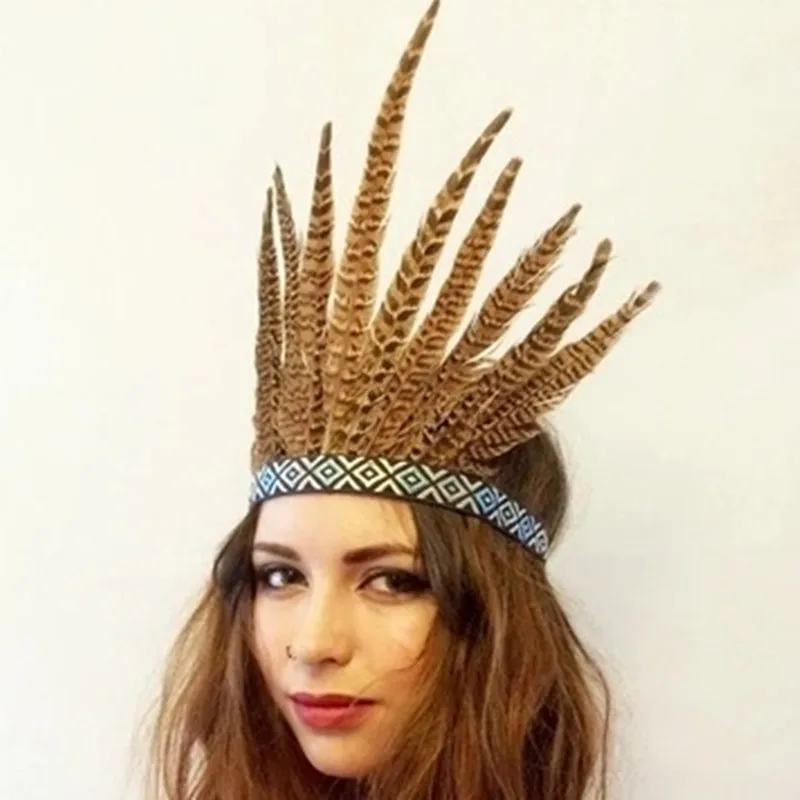 

2019 New Indian Feather headdress handmade feather costumes handmade indian feather headdress hat costumes party hats