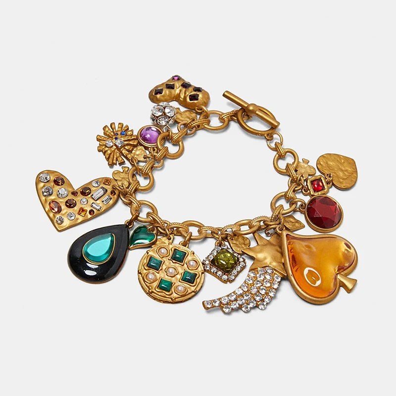 Новинка za роскошный очаровательный браслет в форме сердца с кристаллами в богемном стиле ювелирный винтажный браслет для женщин подарок - Окраска металла: 40015-MT