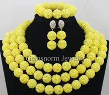 Nigerian Big Yellow Beads Jewelry Set 2015 Fashion African Yellow Beads Jewelry Set Chunky Balls Necklace Set Free Ship WB866
