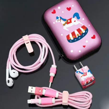 

For iphone 5 5s 6 7 8 USB Charging Cable Protector Earphone Cord Protection Cable Winder TPU Spiral With Square Earphones Case