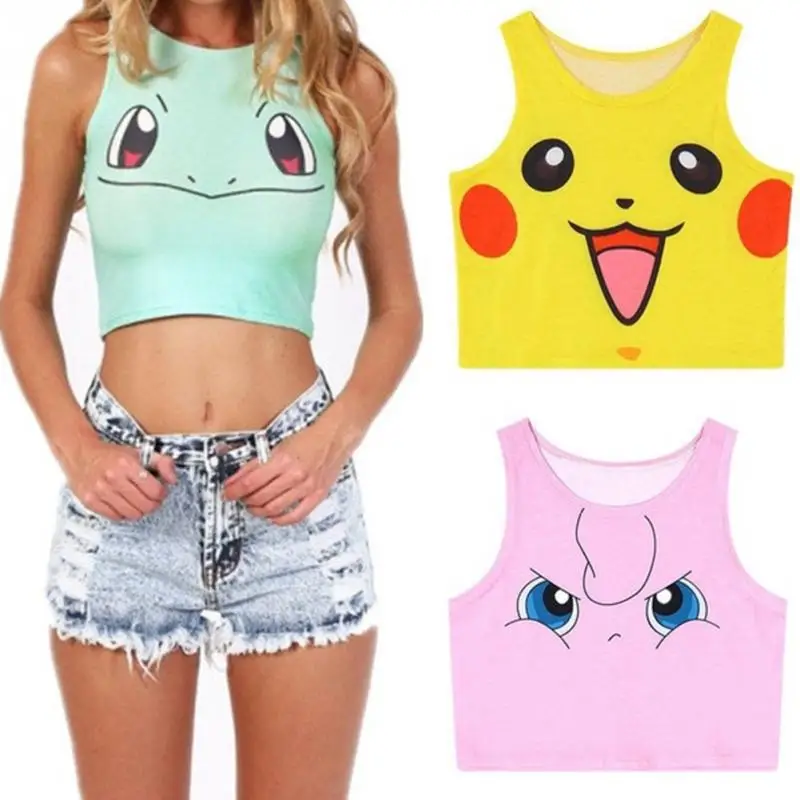 

Summer Fashion Women Squirtle Cartoon AA style Bustier Crop Top Sexy Camisole 3D cartoon Print crop Top