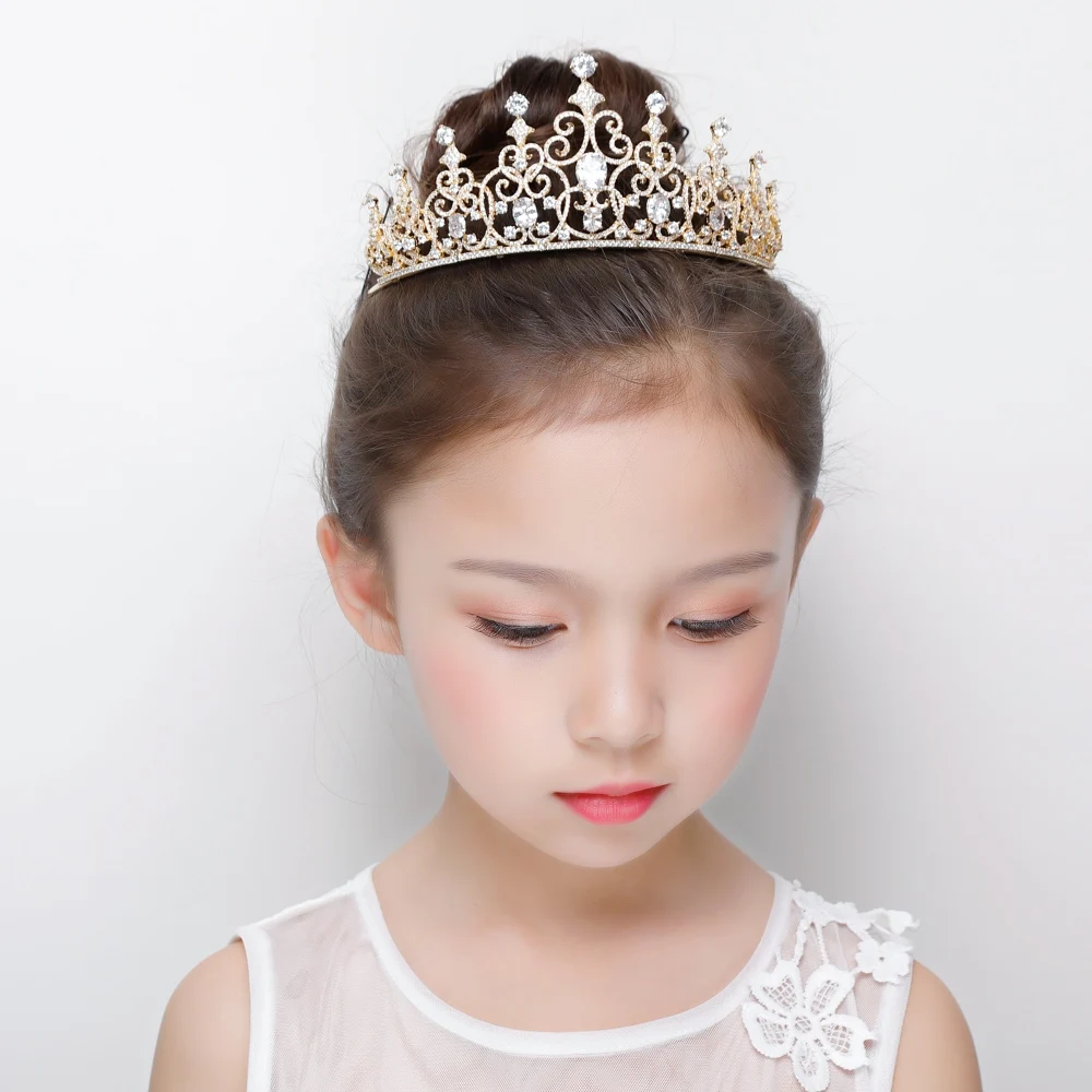 

Luxury Gold Color Zircon Crown Headband Micro Inlays Cubic Zirconia Princess Coronet Tiara Hair Jewelry for Wedding Party Girls