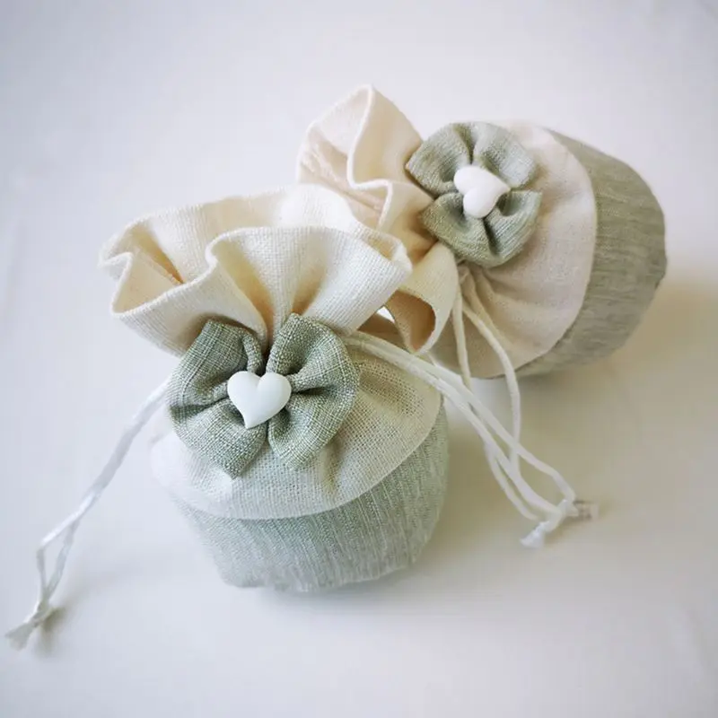 

Drawstring Pouch Floral Bowknot Bag Jewelry Storage Bags Organizer Gifts Linen Cloth Multi Functional Packing Candy Wedding Pack