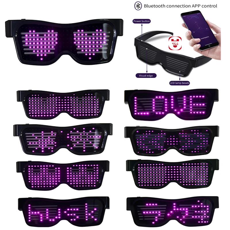 Gafas de sol Led con Bluetooth fiesta, lentes luminosas con Control por aplicación, idiomas personalizados, carga USB, parpadeantes, para Concierto de Navidad|Suministros luminosos para fiestas| - AliExpress