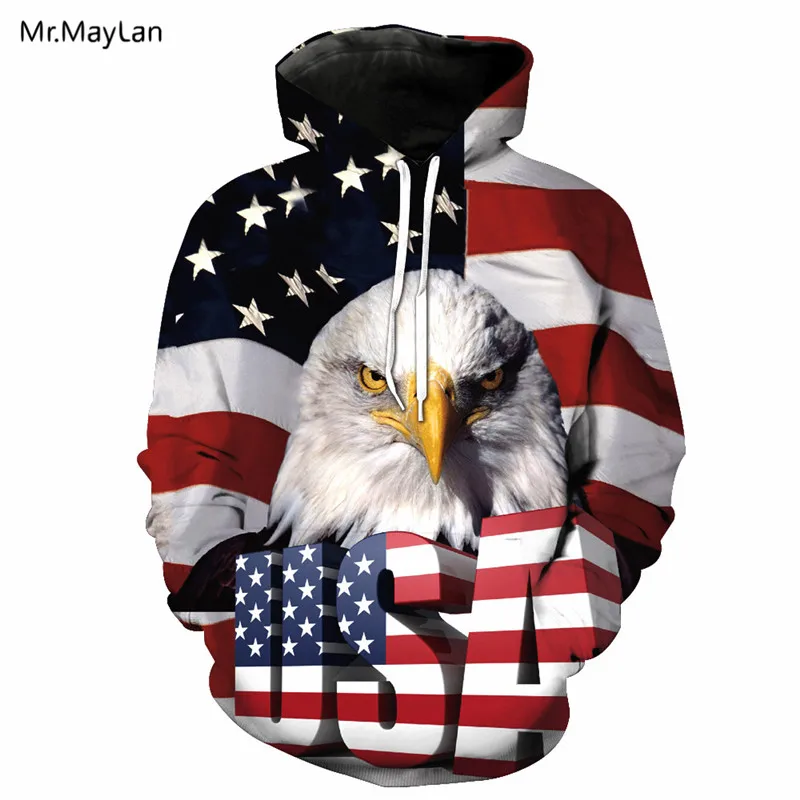 3D Print USA Flag White Eagle Hoodies Men/Women Hipster Hiphop Streetwear Jacket Pullover