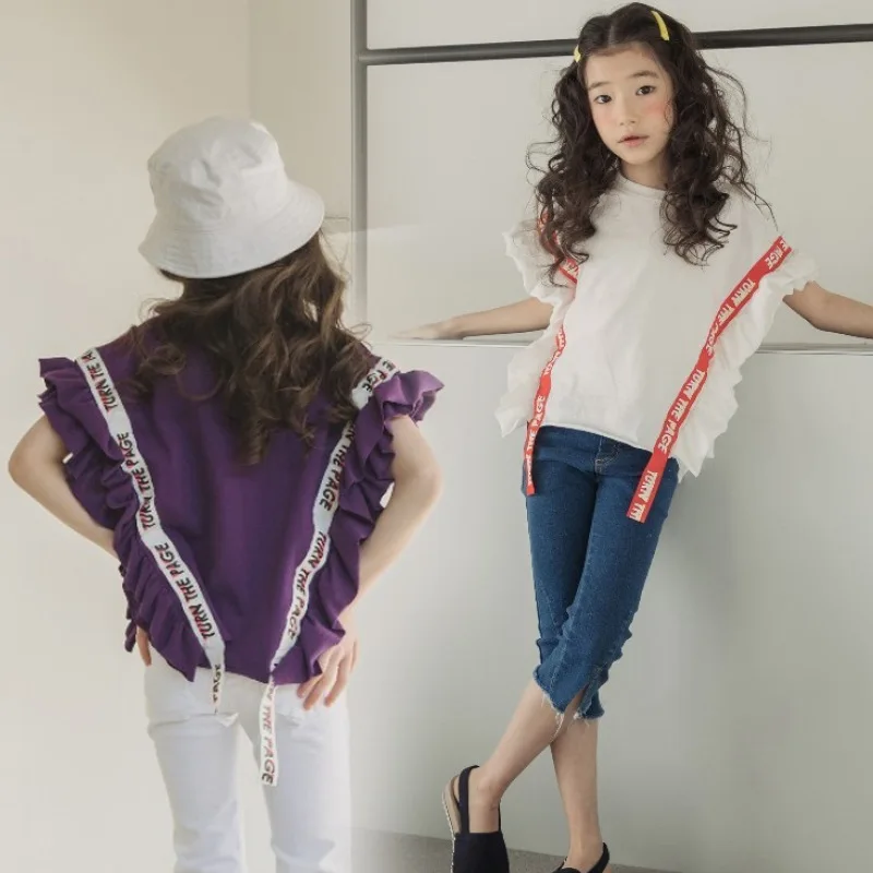 

Girls T-Shirt 2019 New Summer Personality Bat Shirt Kids Tee Shirt Toddler Tops Children Cotton T-shirt Sweet Ruched,#5051