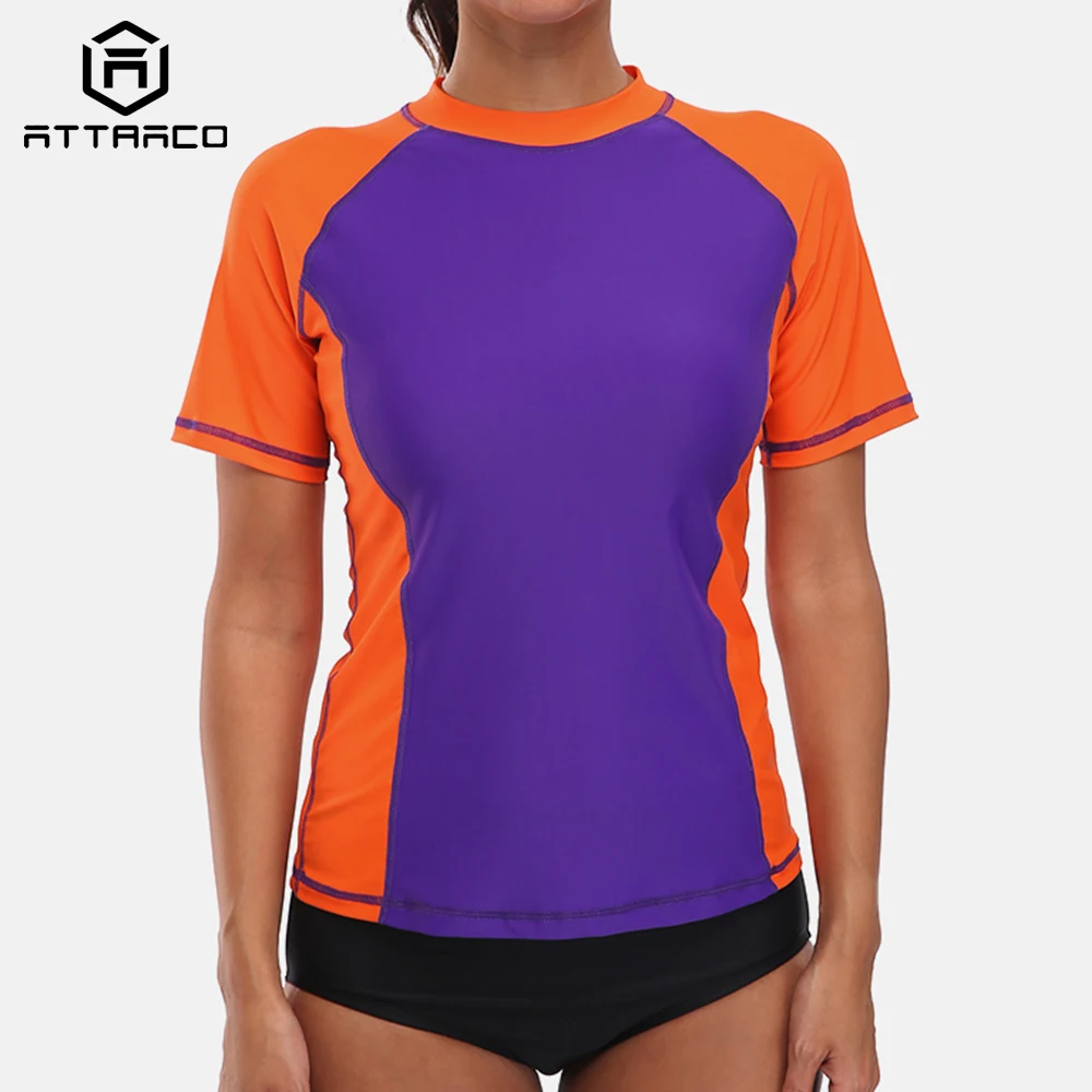 

Attraco Women Short Sleeve Rash Guard Shirts Rashguard Swimwear Surf Top UPF 50+ Running Shirt Biking Shirts Swimsuit