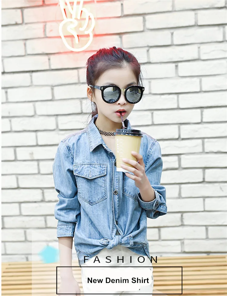 Kids Girls Long Sleeve Denim Shirt 7