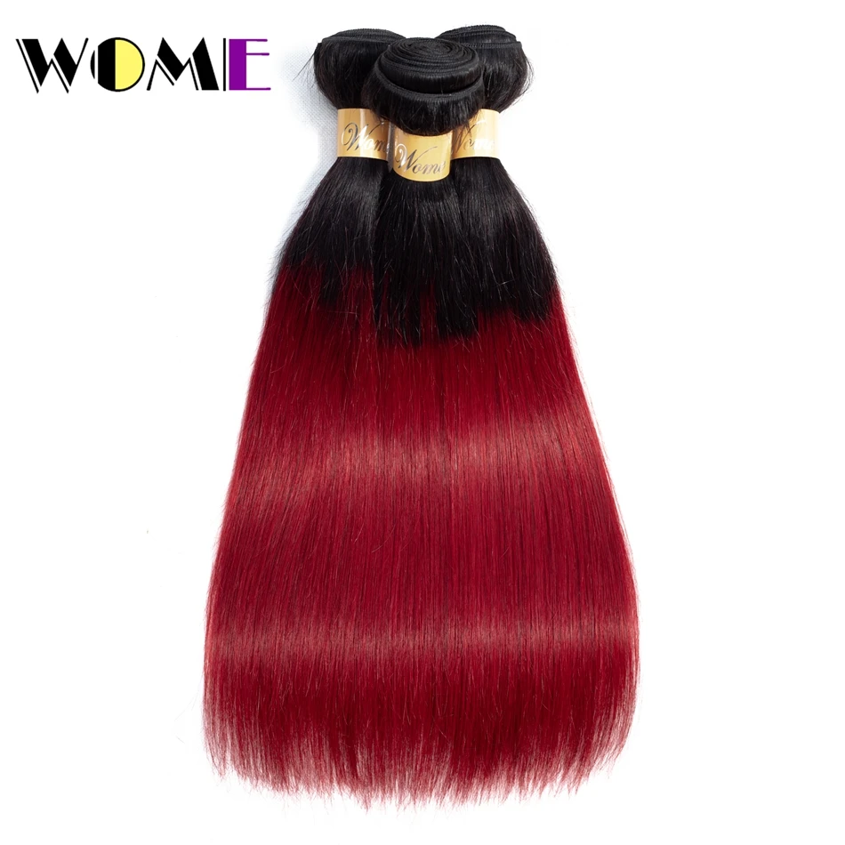 Wome Burgundy Bundles 3 Pcs Ombre Brazilian Straight Human Hair