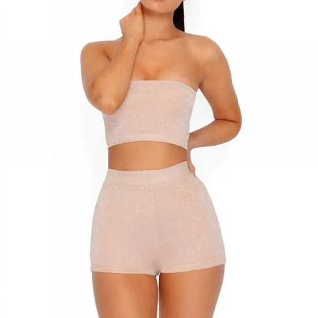 Sexy Women Summer Bodycon 2 Two Piece Set 2018 Crop Top And Shorts Set 