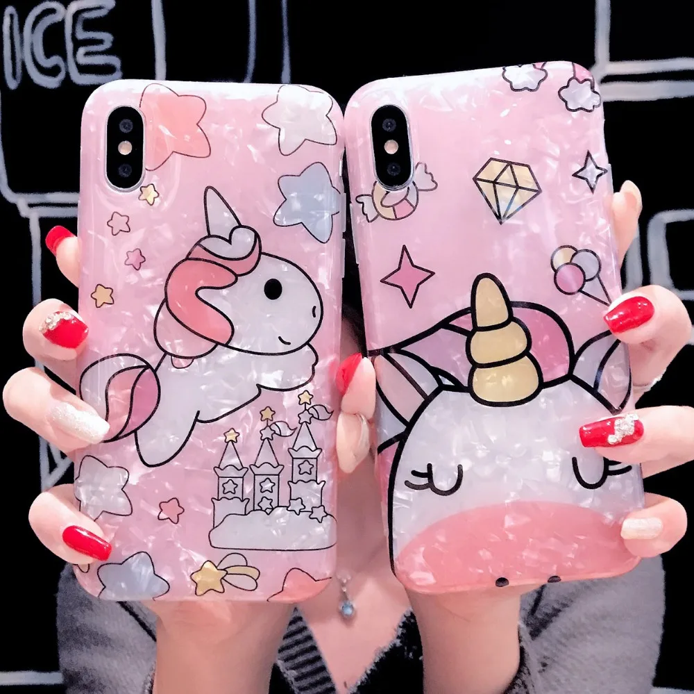 

Shining Glossy Dream cute unicorn Soft phone Case For iPhone 7 6 6s 8 plus XS cases Cover For iPhone X XR XS Max back fundas