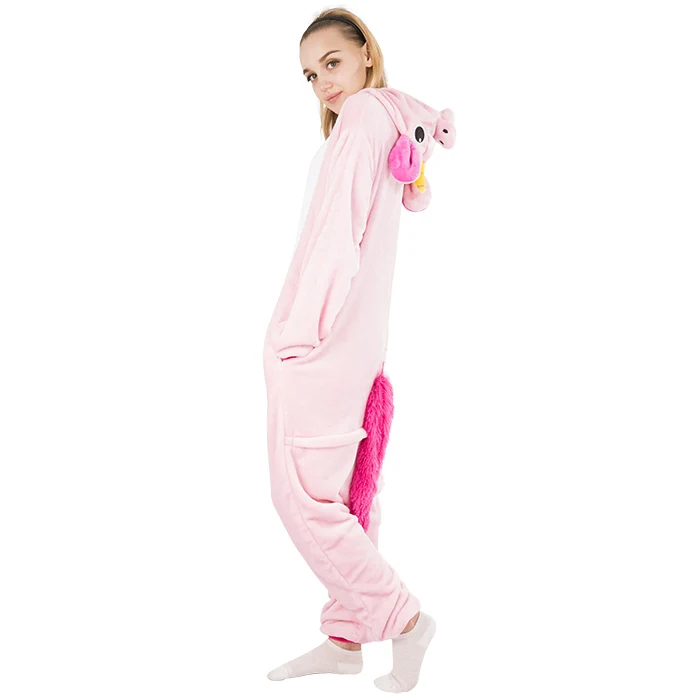 KIGUCOS, все в одном, зимняя теплая Пижама, мультяшный единорог, комбинезон, цельная Пижама, пижама с капюшоном, одежда для сна, кугуруми, пижама с животными для женщин - Цвет: Pink Pegasus Onesies