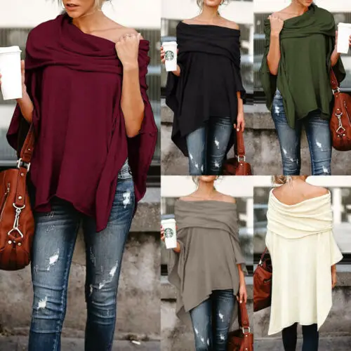 

2019 Women Loose Off-shoulder Cotton Casual Long Shirt Tops Fashion Summer T-shirt