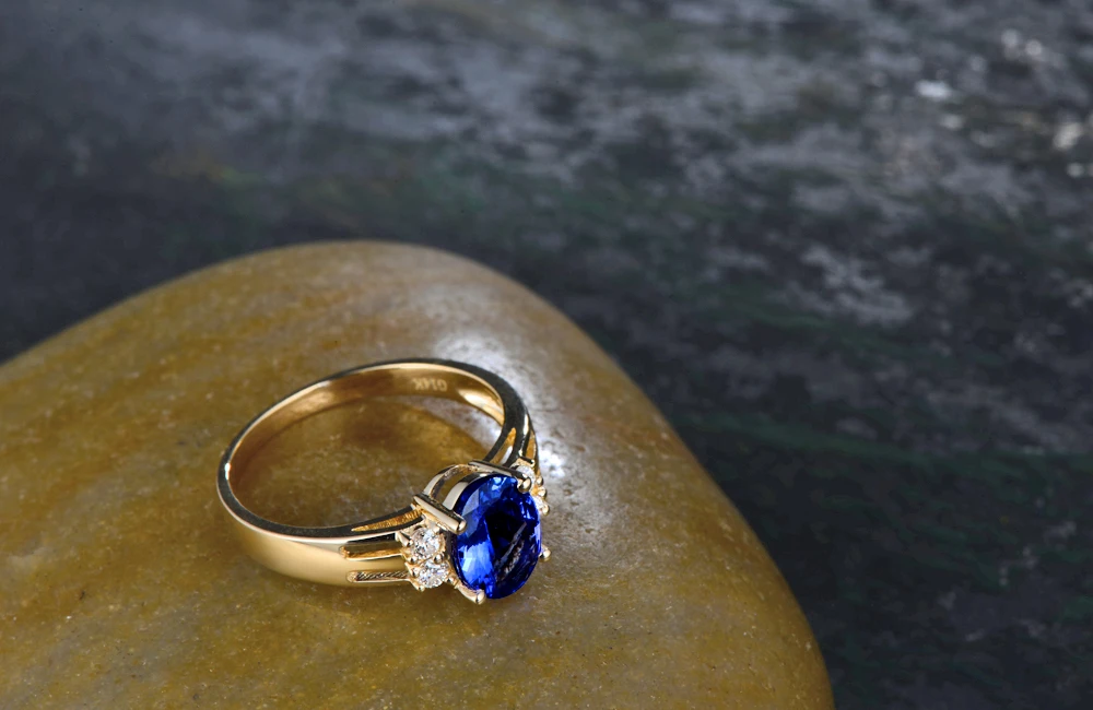 Caimao Jewelry 14kt Yellow Gold Natural 1.1ct Tanzanite & Diamonds Engagement Ring