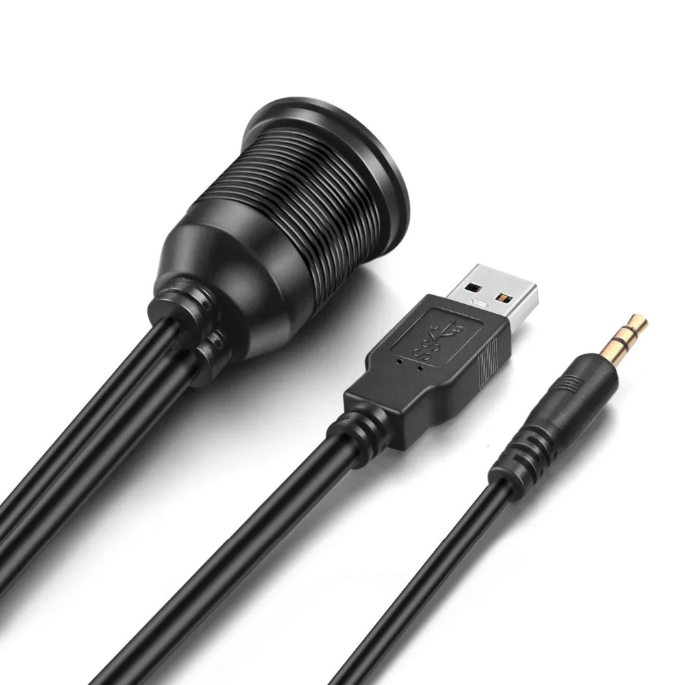 1 м 3 фута 3,5 мм и USB 3,0 кабельный удлинитель AUX, приборная панель, флеш-кабель для монтажа на панели, для автомобиля, мотоцикла