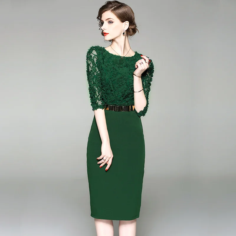 Элегантное зеленое облегающее платье с цветочным узором, женские платья, Новое поступление, летнее офисное платье Sukienki Damskie Eleganckie K8934