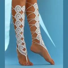 Вязаные босоножки из чистого хлопка на крючках; свадебные украшения для ног; аксессуары для танцев с цветами; браслет на щиколотке для женщин; женские браслеты