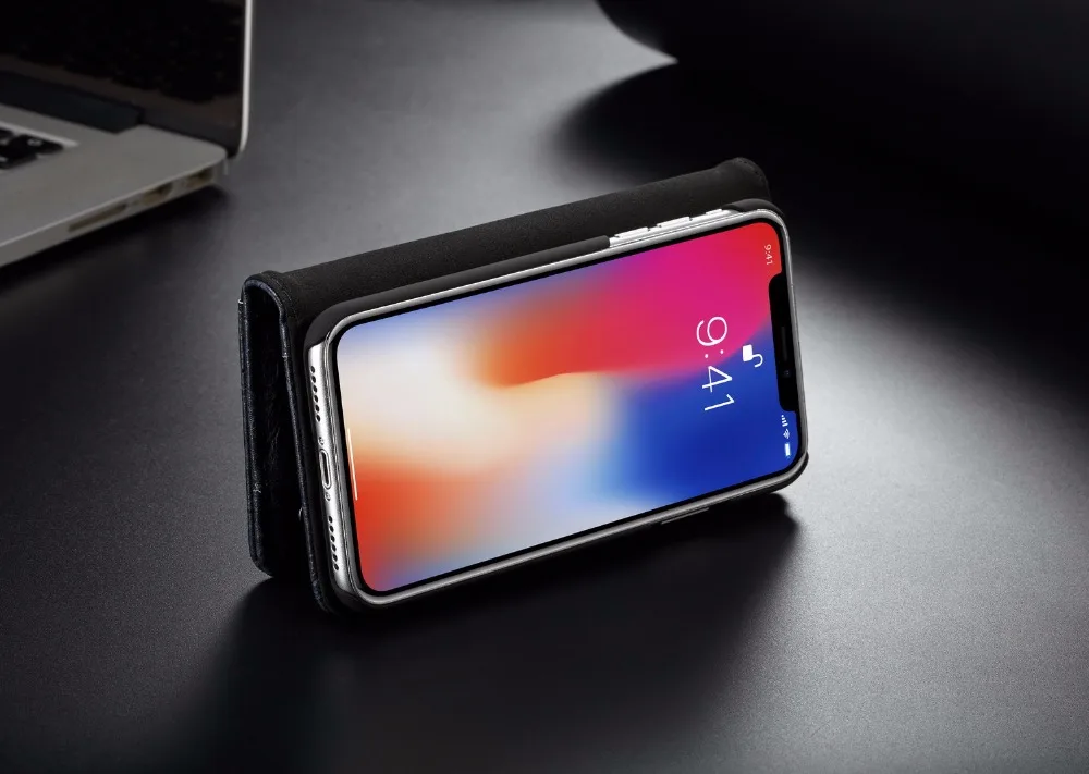 CaseMe Роскошные Натуральная кожа чехлы обложки для iPhone X чехол подставка откидная крышка кошелек с отделением для карт, на магните чехол для телефона