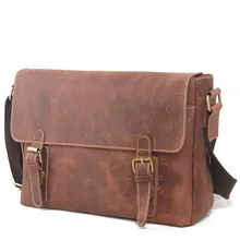 Винтажная мужская сумка-мессенджер из натуральной кожи Crazy Horse, мужская сумка через плечо, сумка на плечо 15 дюймов, Сумка для ноутбуков, деловая сумка на металлической молнии