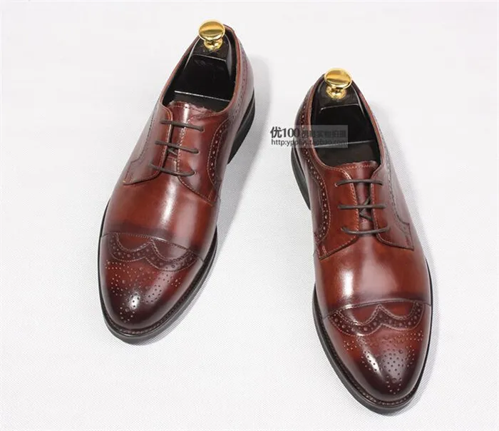 Británico Hombres América A Estilo Retro Europa De Casual Y Punta Los Hechos Zapatos Brogue Mano Estrecha Italiano Chocolate Tallado Negocios 0w5PqAS5