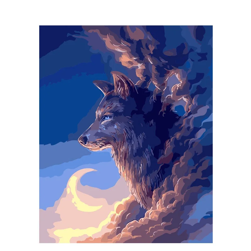 Moon Wolf Animal Diy Digital Painting By Numbers Modern Wall Art Canvas