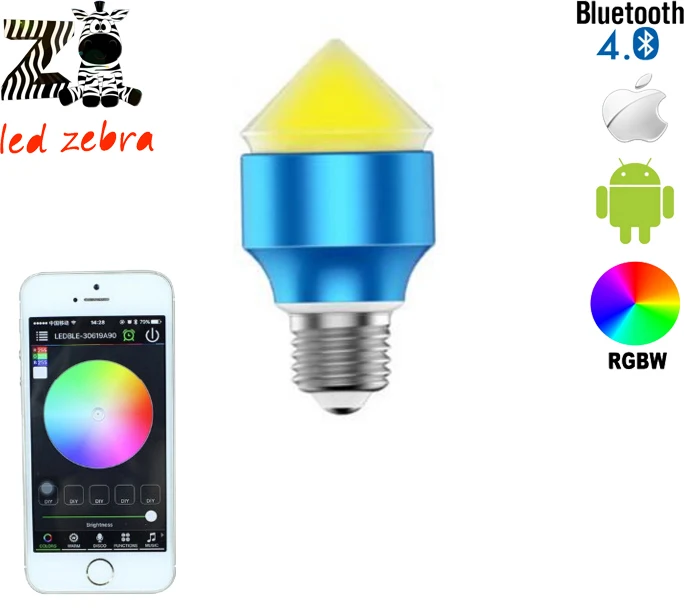 

E27 6w rgbww bluetooth 4.0 led bulb with smartphone control 16million colors change for smart home hotel AC85-265v