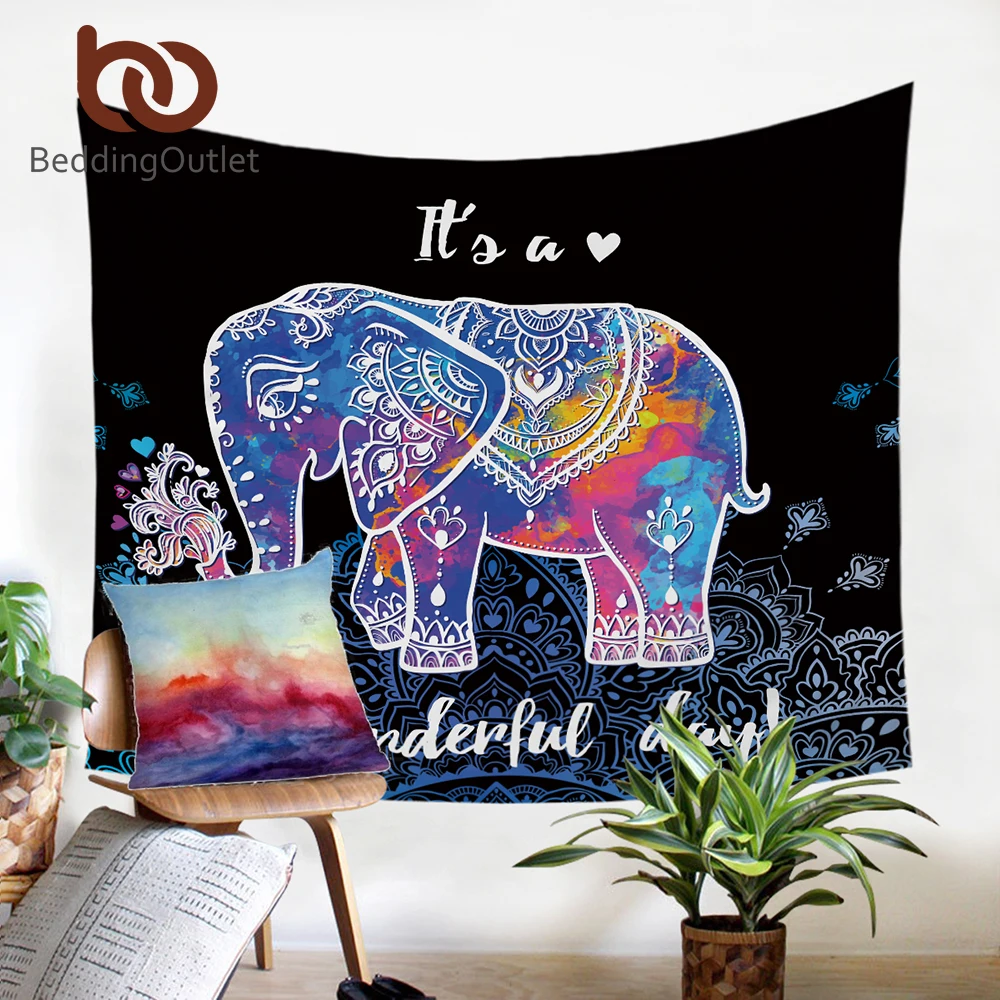 BeddingOutlet Colorful Elephant Tapestry Boho Printed Wall Hanging Bohemian Mandala Art Carpet