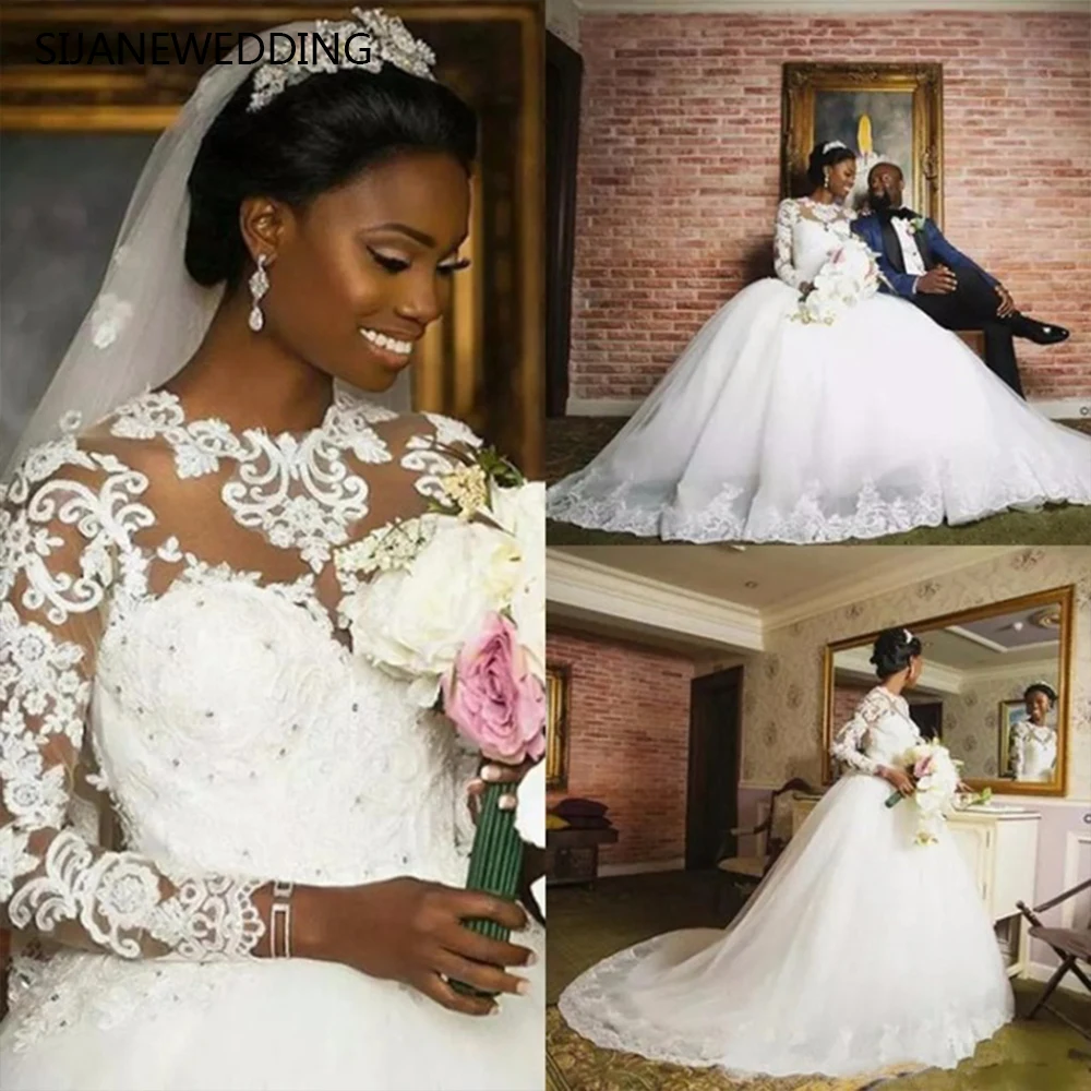 SIJANE O-Neck Princess Wedding Dress Simple Elegance Lace Long Sleeves Bridal Custom Made Ball Gown 0904 | Свадьбы и торжества