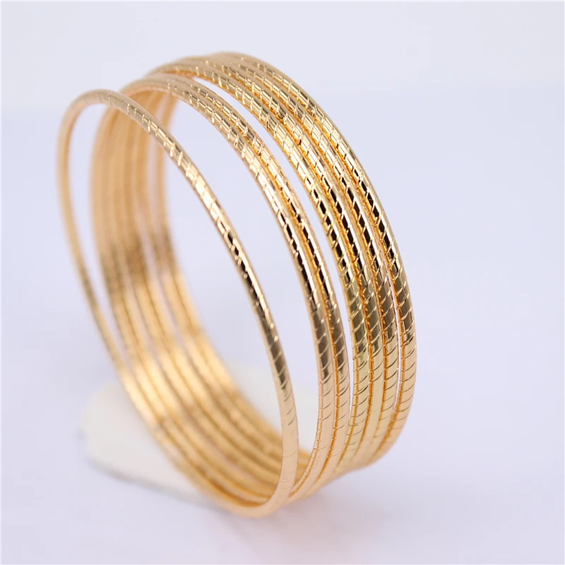 Высокое качество 7 шт. классический золотой цвет свадебный браслет и браслет из нержавеющей стали для женщин ювелирные изделия унисекс подарок LH721 - Окраска металла: 2mmx68mm